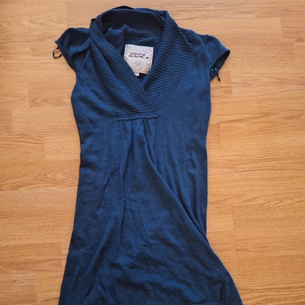 Y2k era turquoise knit dress
